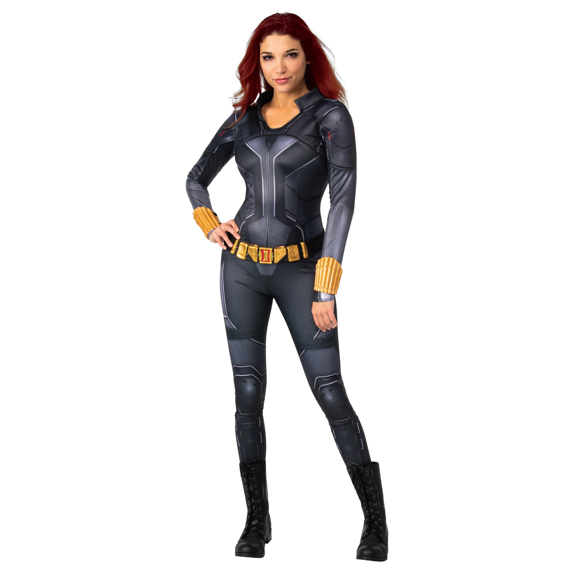 Rubies Official Marvel Black Widow Movie, Women's Deluxe Fancy Dress Costume, L,Black, Gold Halloween Halloween
