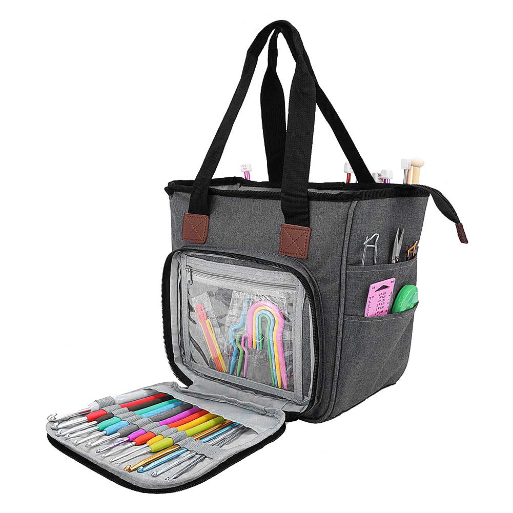 SumDirect Yarn Bag, Knitting Organizer Tote Bag Portable Storage Bag for Yarns, Carrying Projects, Knitting Needles, Crochet Hooks, Manuals and Other Accessories (Grey) — image 1