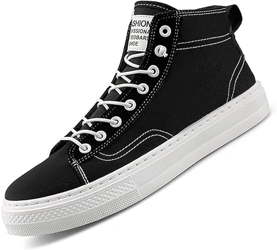 Amazon シュウカ キャンバスシューズ ハイカット メンズ レースアップ 軽量 黒 四季 アイテム 青少年 通気性 カジュアル シンプル 滑り止め 大きいサイズ 全3色 ラウンドトゥ 26cm 歩きやすい カジュアルシューズ スニーカー