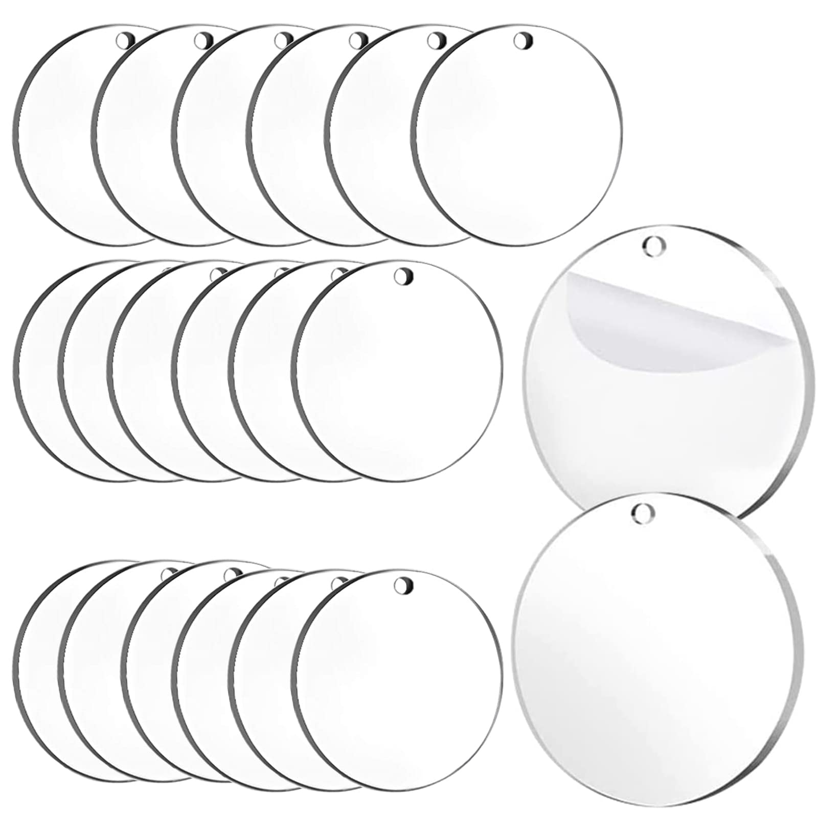 ENLACE Acrylic Disc Round with Hole Pack of 20 Acrylic Blanks Acrylic Blanks Transparent Circle Disc, Round Acrylic Plate for DIY Key Rings, Craft Project Painting and Party Signs, 5 cm
