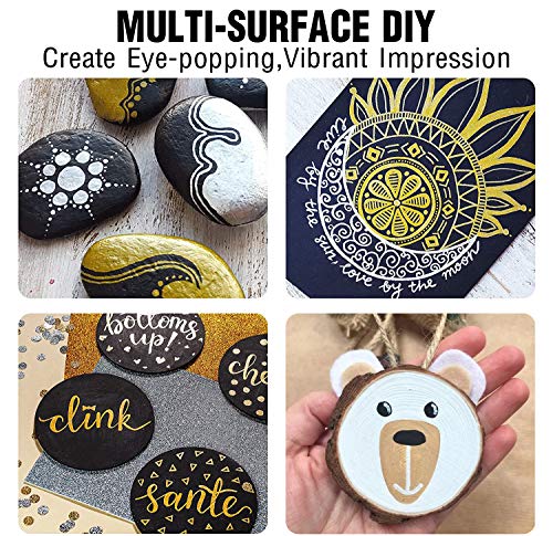 VHEONET Acrylic Paint Pens, 6 Pack (3 Gold 3 Silver) 3mm Permanent Painting Markers DIY Craft for Rock Ceramic Glass Wood Plastic Canvas Fabric Mug, Quick Dry, High Volume Ink