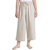 Weintee Women's Linen Capris Wide Leg Cropped Pants with Pockets