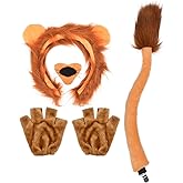 HODRME 5 Pieces Lion Ears and Tail Set-Lion Headband Nose Tail Paw Gloves Cosplay Party Halloween Costume Accessories for Kids and Adults