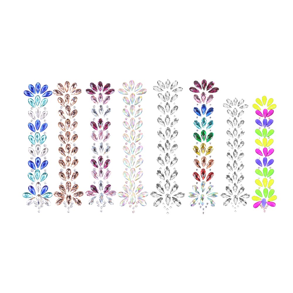 8 Sets Face Hair Gems Crystal Jewels Stickers Mermaid Rhinestone Glitter Tattoos Forehead Eyebrow Body Hair Decoration Gems for Girls Women Christmas Halloween Party