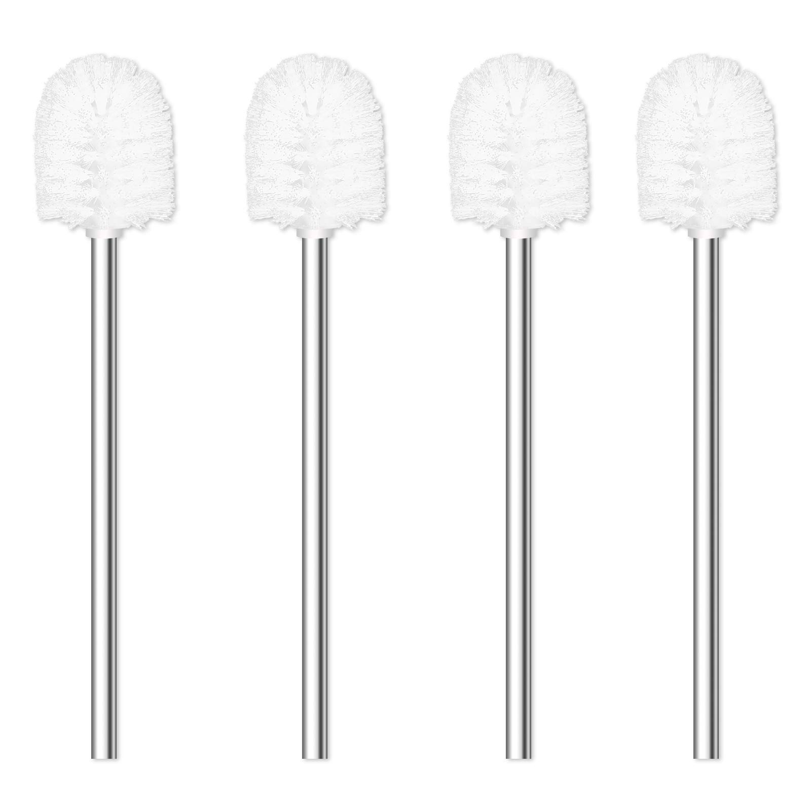 Toilet Brush, 4PCS Toilet Brushes with Stainless Steel Handle, Standing Stainless Steel Toilet Brushes for Bathroom Toilet-Ergonomic, Elegant,Durable (White)