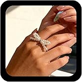 Andelaisi Boho Pearl Bow Finger Ring Vintage Bowtie Wrap Open Ring White Pearl Open Knuckle Ring Butterfly Knot Adjustable Stacking Ring Jewelry for Women