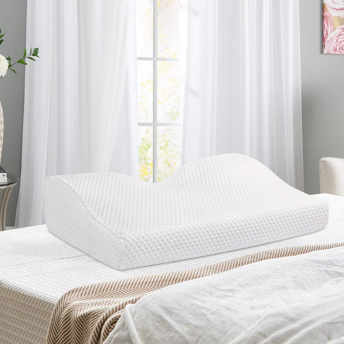 STURME Contour Memory Foam Pillow, Ergonomic Cervical Pillows for Sleeping, Orthopedic Pillow for Neck Pain - Head and Neck Support for Back，Stomach and Side Sleepers with Pillow Case: Home & Kitchen