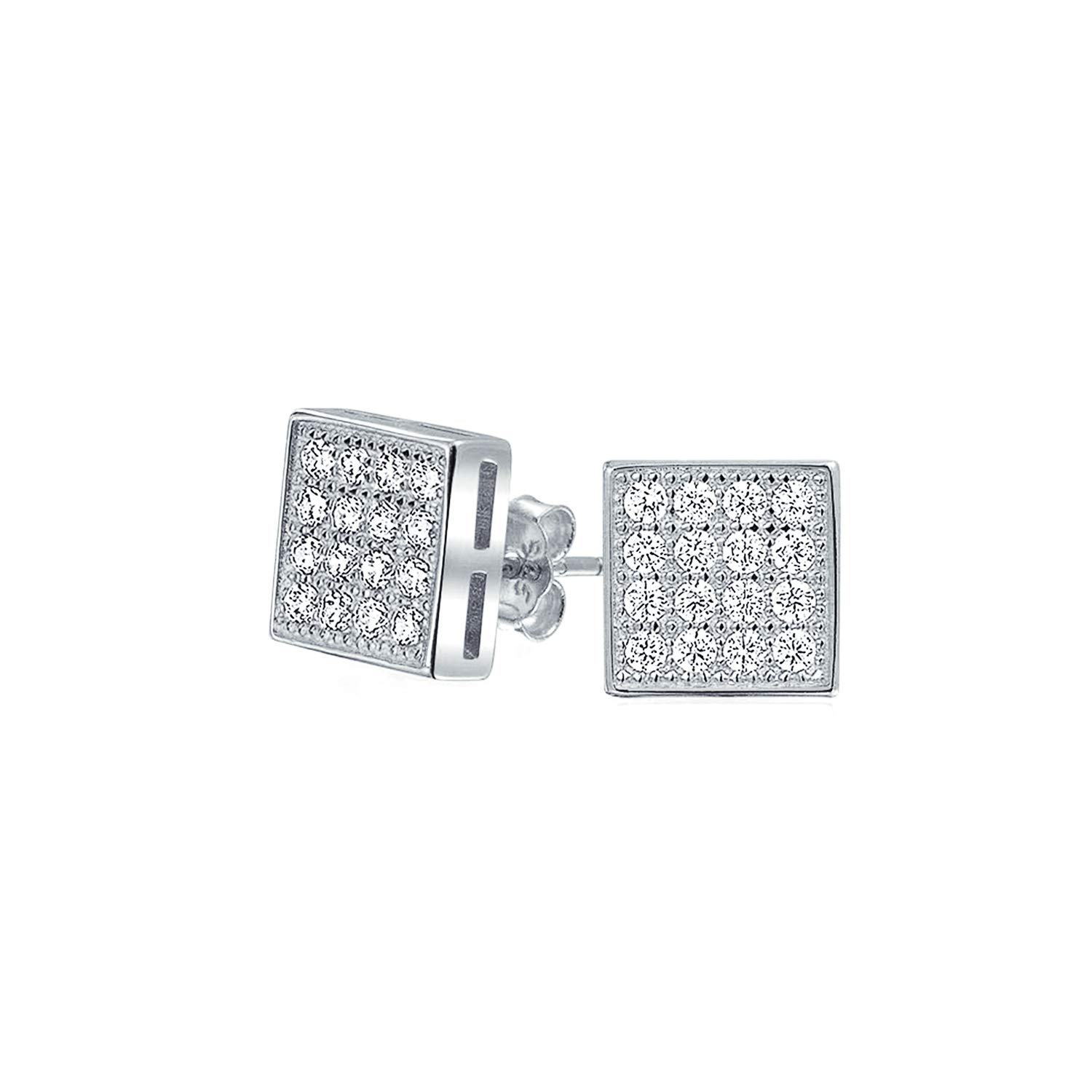 Geometric Square Cubic Zirconia Micro Pave CZ Stud Earrings For Men For