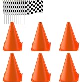 Traffic Cones with Racing Checkered Flags-6 Traffic Cones With Hole on Top, 12 Checkered Flags, Race Car Birthday Party Supplies, Table Centerpiece Decorations, Kids Gift (18PCS)