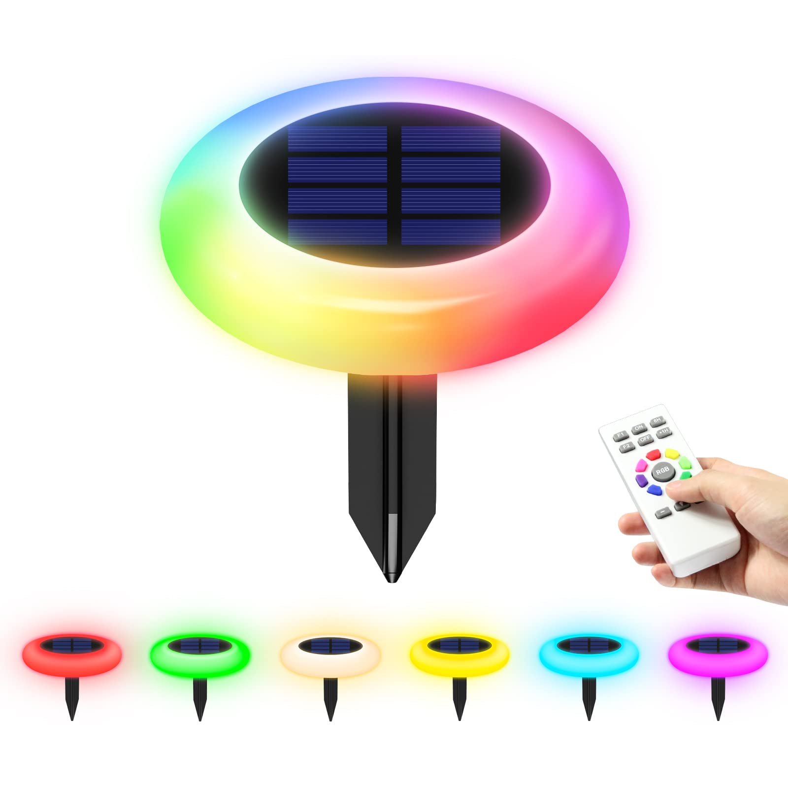 Photo 1 of (2 not working) intelamp Solar Pathway Lights Outdoor, 6 Pack 9 Color Changing with Remote Control, Dusk to Dawn Solar Powered Waterproof LED