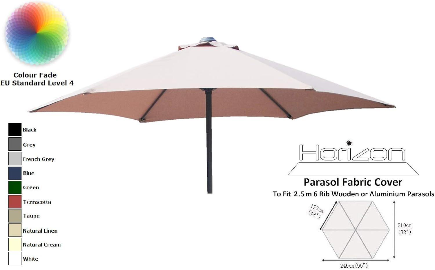 HORIZON 2.5M REPLACEMENT PARASOL FABRIC COVERS (Natural Linen) Amazon