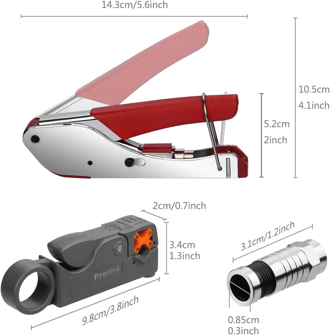 Preciva Coax Cable Crimper, Coaxial Wire Compression Toolkit with Crimp Tool - Image 3