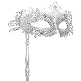 Coddsmz Masquerade Mask with Stick Venetian Mask Mardi Gras Decorations for Womens Halloween Costume Mask