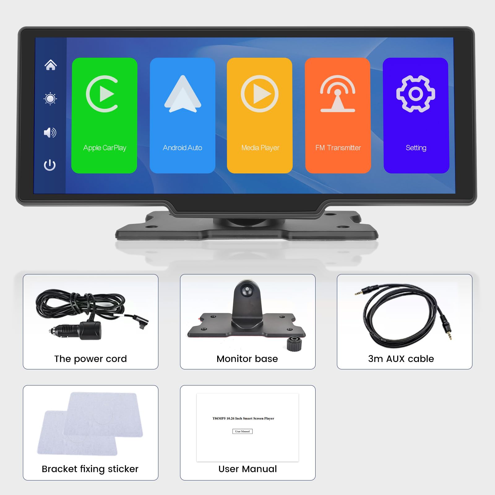 Carplay Screen Stereo 10.3 inch HD Wireless Portable Car Buddy Touchscreen Radio, Car Play & Android Auto FM Transmission Bluetooth for 7V-32V Vehicles