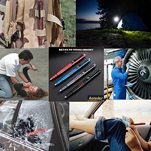 Aotedor Aircraft Aluminum Tactical Pen with Tungsten Carbide Tip Sturdy Stanless Steel - Red - Thumbnail 2