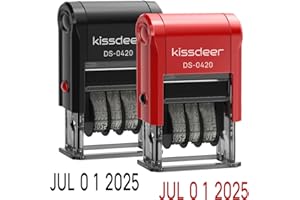Kissdeer Self-Inking Date Stamp Set (Economy 2-Pack Value Set) – Black & Red Ink Rubber Dater, Large Gear for Clean Hands & T