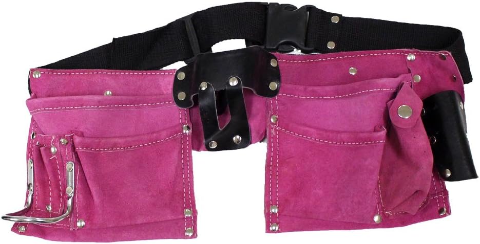 7 Pocket Pink Suede Double Tool Pouches With Nylon Belt: AS2103S-PNK