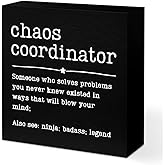 Funny Chaos Coordinator Gifts Office Decor, Chaos Coordinator Wooden Box Sign, Thank You Gifts, Home Farmhouse Table Shelf Desk Decor Accessories, Appreciation Gifts for Coworkers Colleague Leader