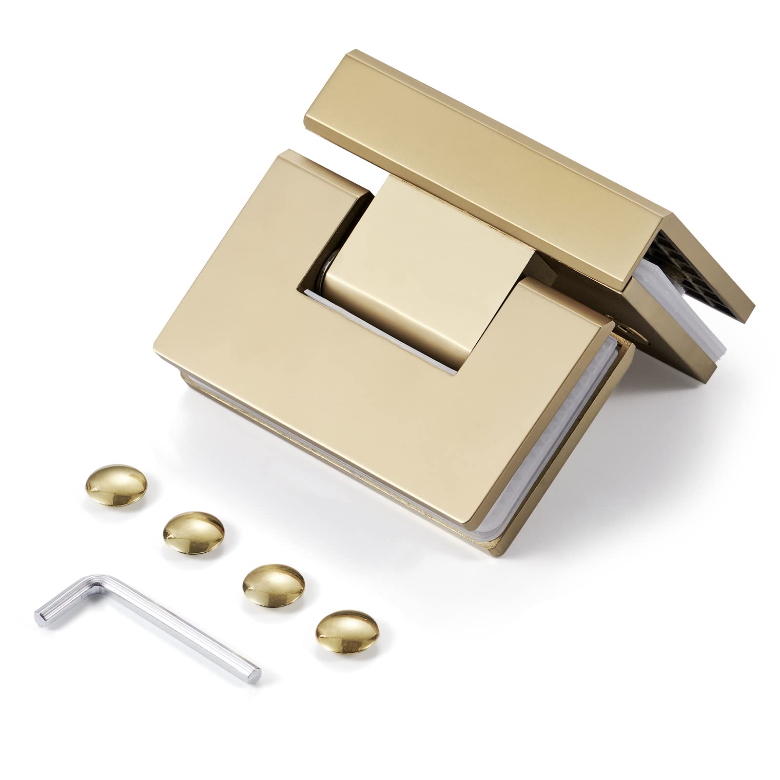 Heavy Duty Shower Glass Door Hinge,Solid One-Piece Precision Cast with 5mm Thick 304 Stainless Steel,for 5/16"-1/2" (8mm-12mm) Thick Frameless Bathroom Doors,Glass to Glass Mount,1 pc,Glazed Gold — image 1