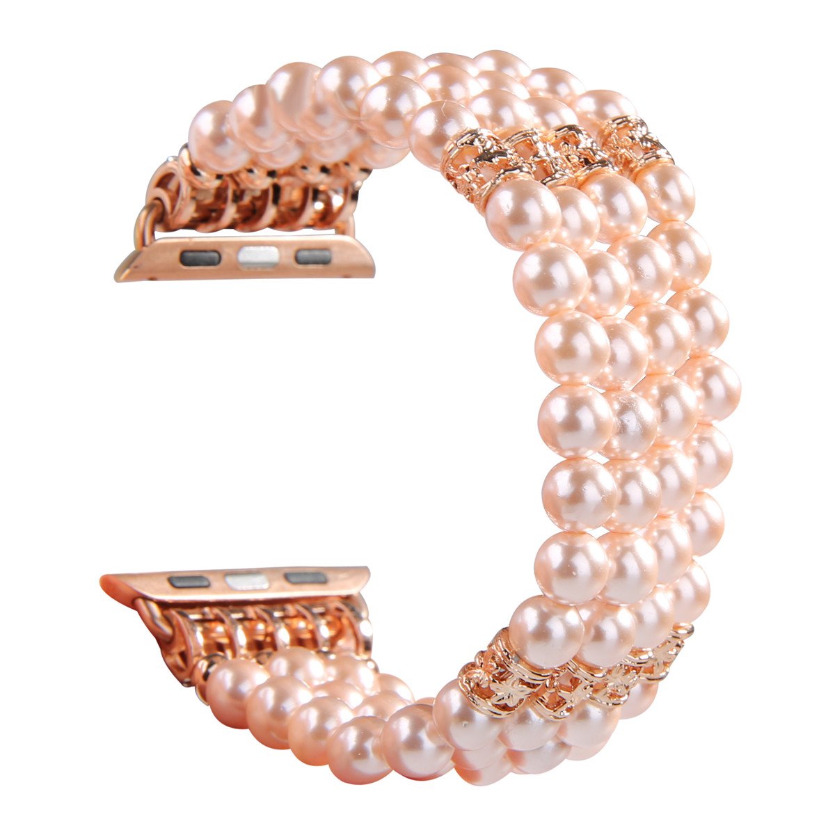 GEMEK Compatible with Apple Watch Strap 42/44/45/49mm Women iWatch Straps Series 9/8/7/6/5/4/3/2/1, Handmade Beaded Elastic Stretch Pearl Bracelet Replacement Band for Girls Wristband (Pink)