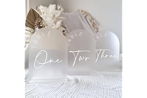JINMURY Frosted Arch Wedding Table Numbers 1-15 with Stands, 5x7 Inch Frosted Arch Acrylic Sign with White Letters, Arched Ac