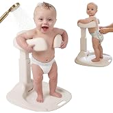 GROWNSY Baby Bath Stand &amp; Foldable Shower Stand for Baby 6 Months And Up | 8 Height Settings &amp; Adjustable Rounded Armrests, Anti-slip Pads, Built-in Shower Holder, ABS Material