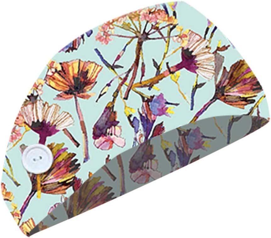 Headband with Button Floral Printed Boho Face cover Holder, Non-Slip Yoga Sports Workout Head Wrap Hair Band, Relax Your Ears