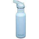Klean Kanteen 18 oz Classic Water Bottle with Flip Seal Sport Cap & Straw - 100% Leakproof Spout & Cap - Durable, BPA-Free & Stainless Steel Material - Easy-Sip Water Bottle - Clear Sky