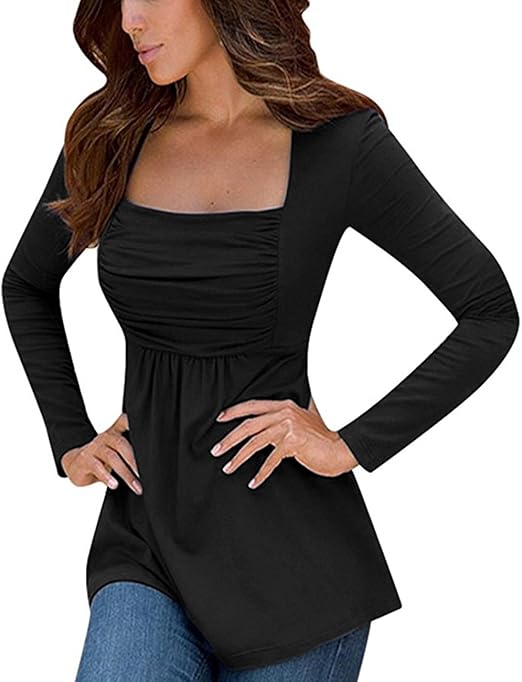 GloryStar Womens Peplum Tops Empire Waist Baby Doll Tops Tunics Long