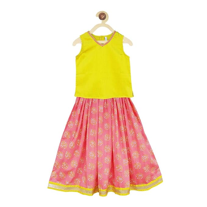 Campana By Hopscotch Girls Cotton Lehenga Choli Set in Multi Color