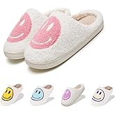 LINWIND Fuzzy Slippers for Women Men, Cute Retro Fluffy Happy Face House Slippers, Plush Memory Foam Slippers for Women Indoor and Outdoor Cozy Trendy Slip-On Shoes
