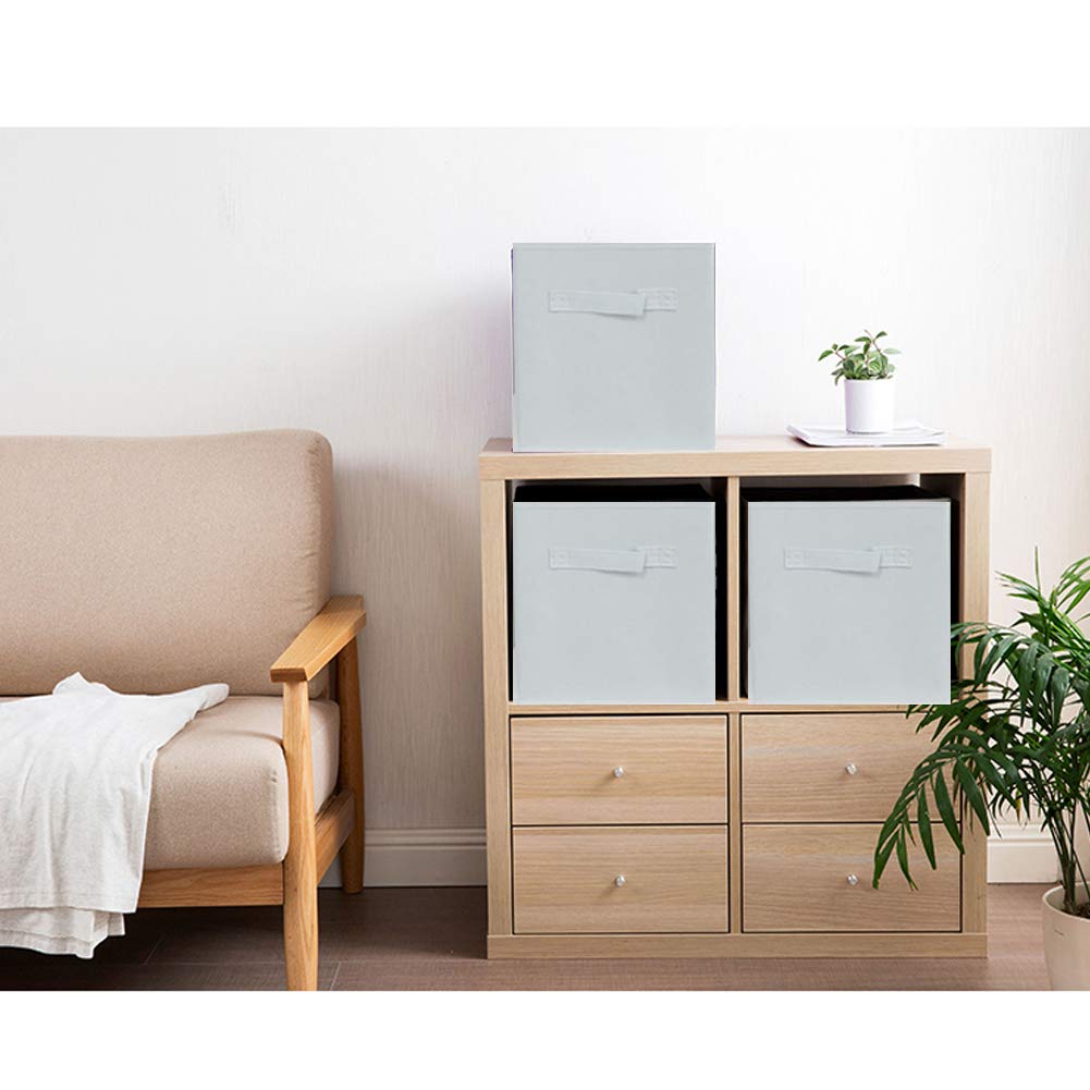 Foldable Storage Cube Basket Bin-6Pcs- Containers Home Shelf Organizer Cloth Collapsible Box Kids Toys Drawer (White)