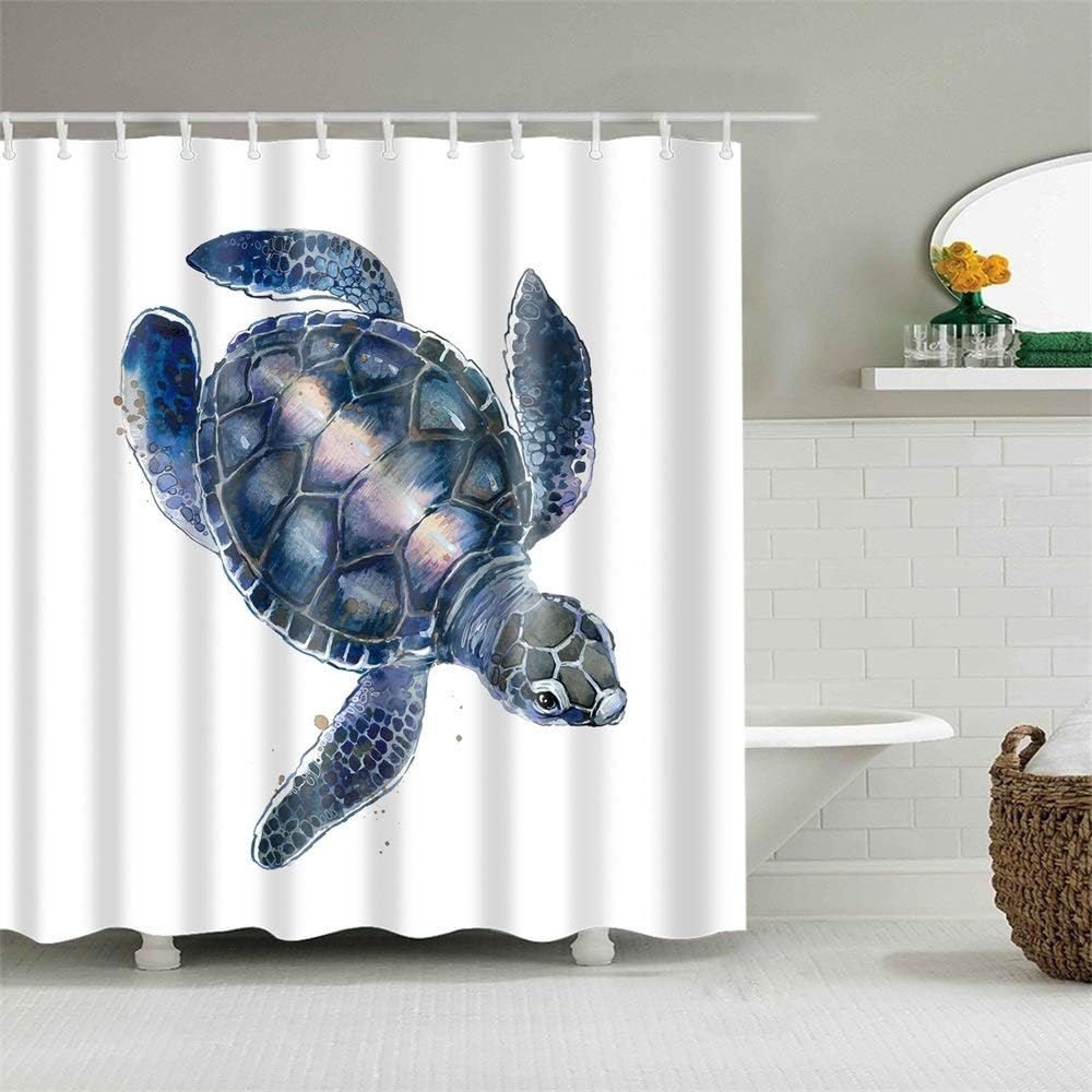 Amazon Com Frank Home Shower Curtain Set With Hooks Cute Vivid Sea Turtle Watercolor Navy Blue Sea World Bathroom Decor Waterproof Polyester Fabric Bathroom Accessories Bath Curtain 72 X 78 Inches Home