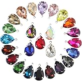 20 Pcs Tear Drop Glass Gemstone Pendants Charms Mixed Color Sew On Claw Rhinestone Crystal Charms for DIY Projects, Necklace Bracelet Earrings Jewelry Making and Crafting