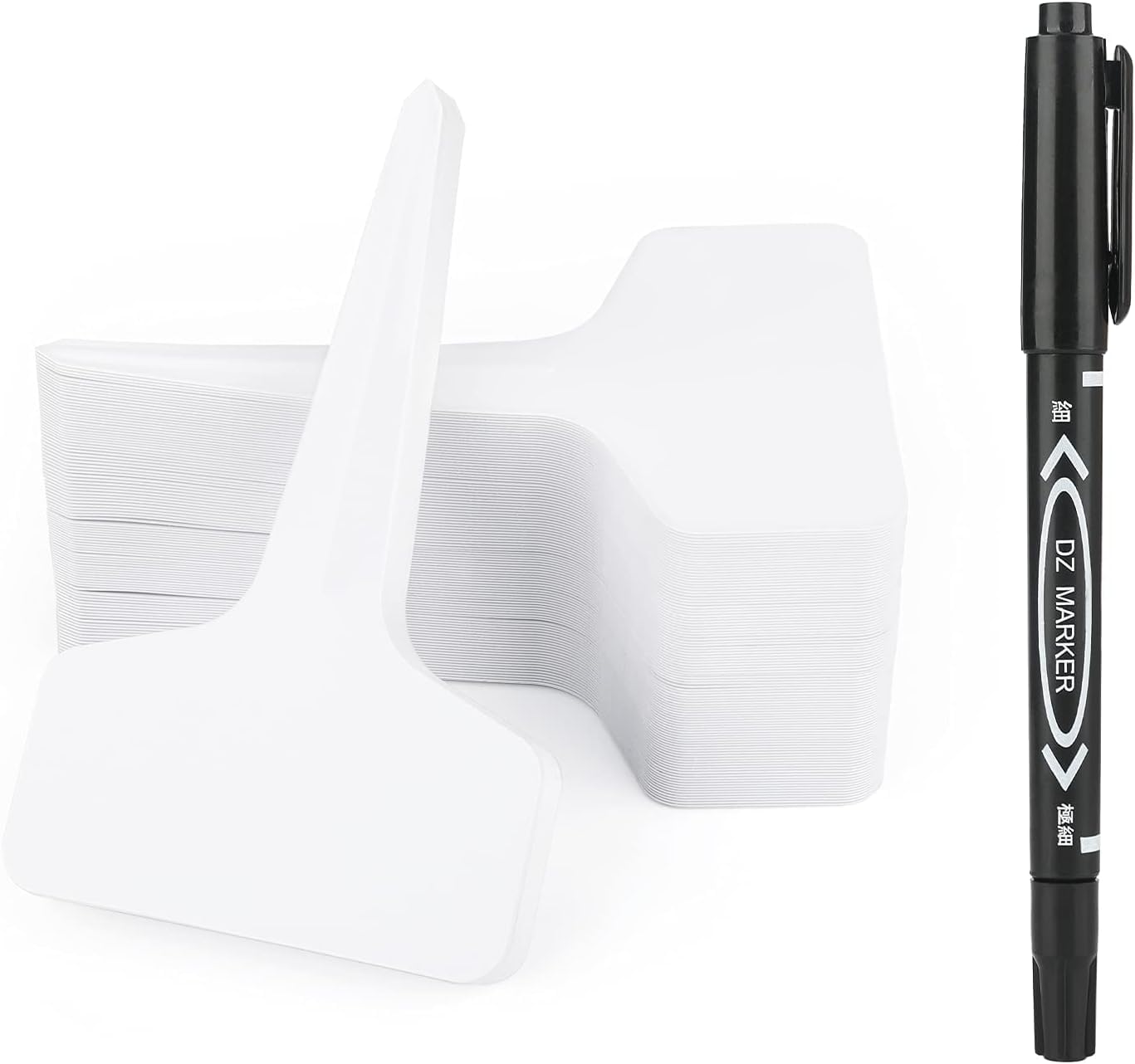 KINGLAKE Plant Labels and Pen for Outdoor Plants, Plant Markers & Labels Plastic White Garden Plant Tags for Seed, Herb, Seedling, Vegetables, Flower, Potted Plant, 6x10cm, T-Type, 200