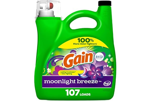 Gain Liquid Laundry Detergent, Moonlight Breeze Scent, Freshness + Odour Fighting, Laundry Detergent Liquid Soap, 107 loads,