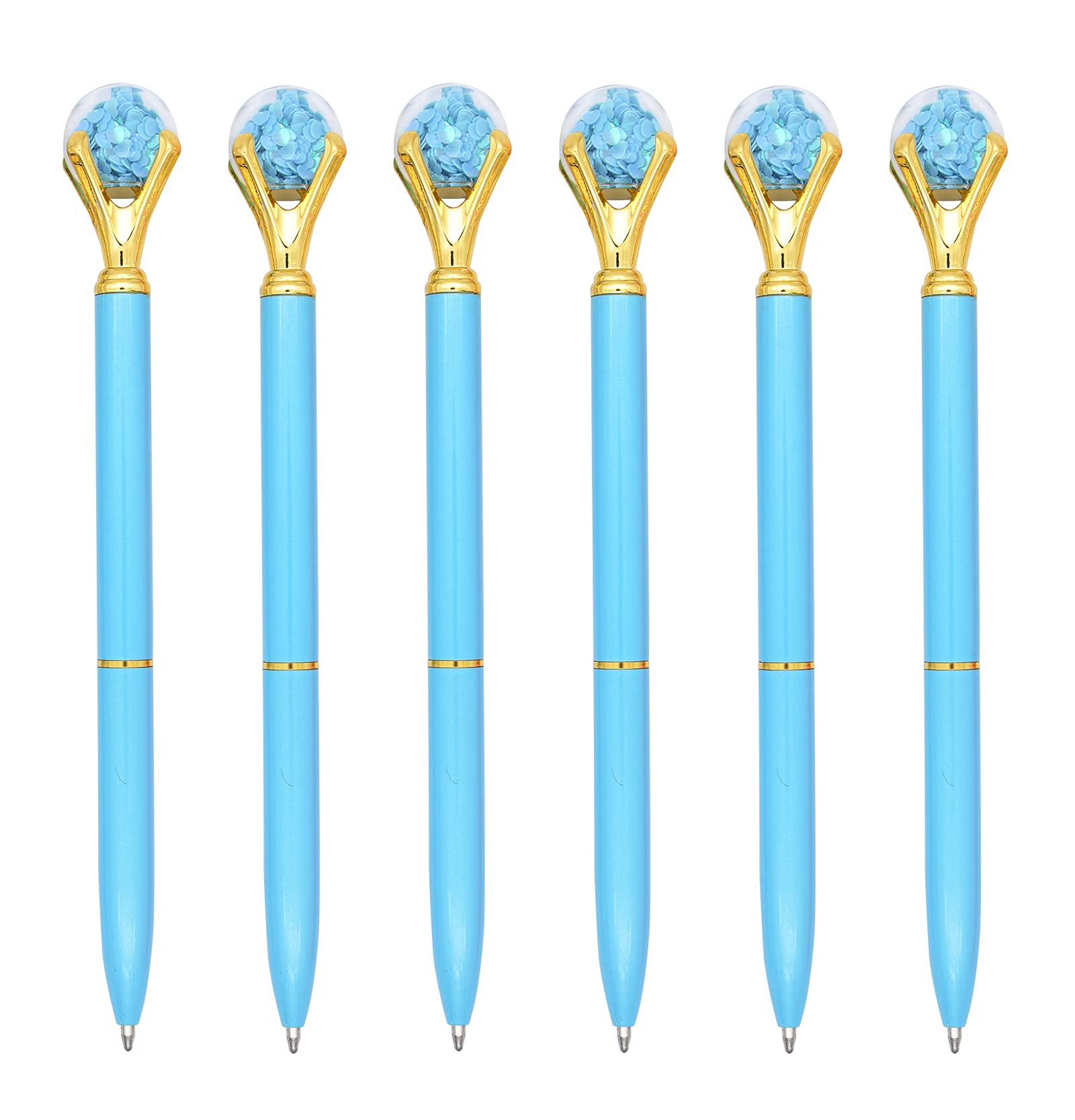 Gullor 6 Pieces Black Ink Pens Diamond Ball Medium Point Ballpoint Pens, Blue