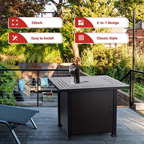 Propane Gas Fire Pit Table, Glass Wind Guard, SNAN Outdoor 50,000 BTU