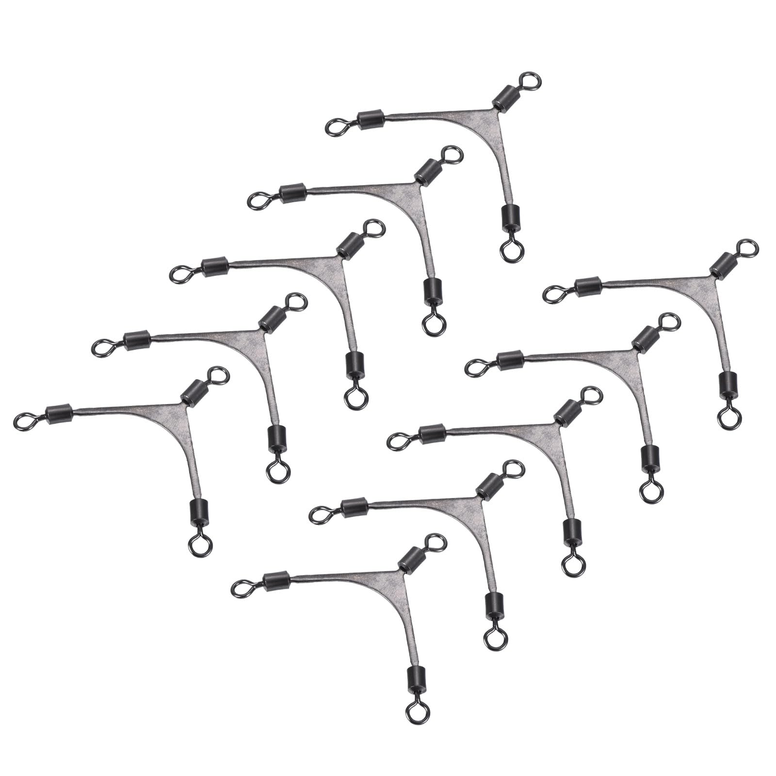 PATIKIL 3 Way Swivel Fishing Tackle 2# 60lb, 10Pcs Stainless Steel Cross-Line Swivels Rolling Barrel Triple Lure Connector Fishing Rigs for Saltwater Freshwater