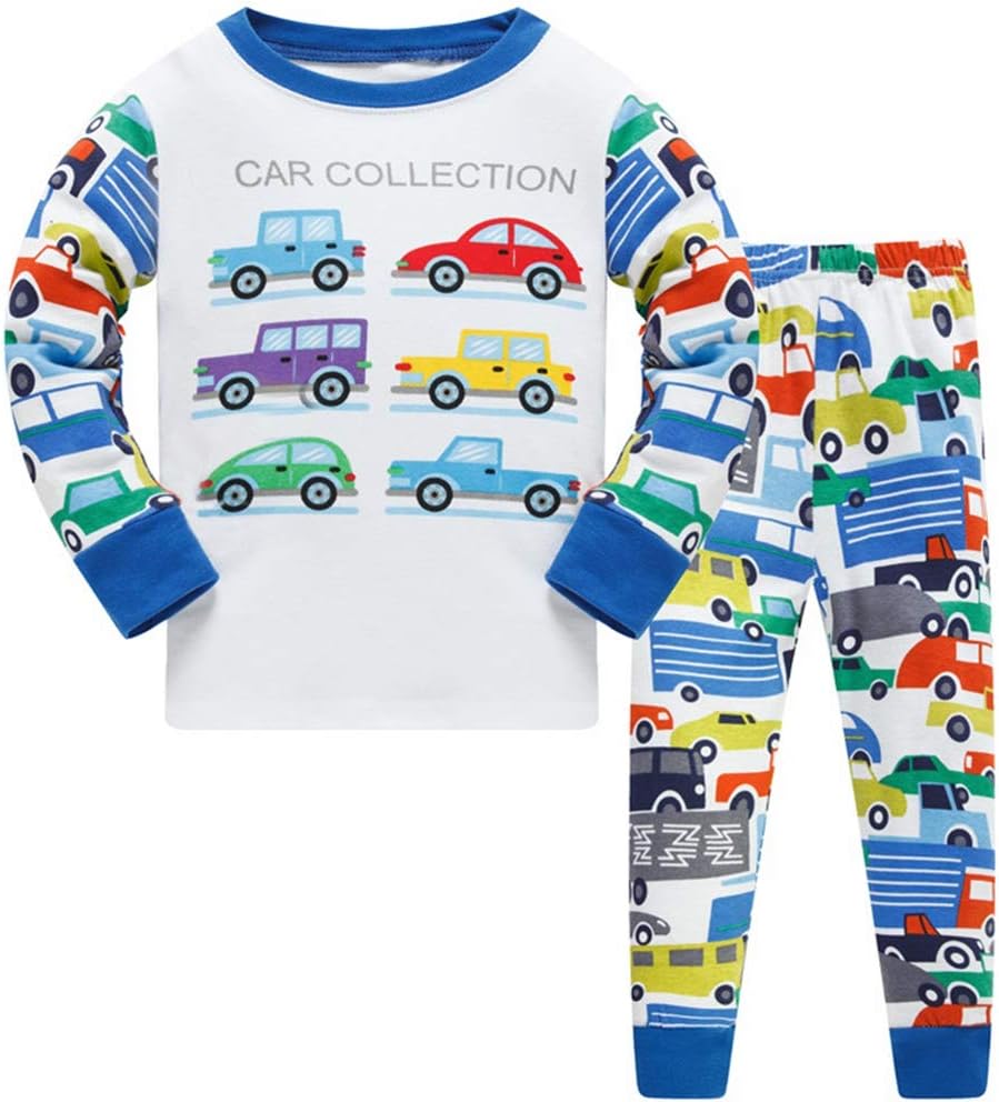 HIKIDS Boys Pyjamas Set Kids Police Car Excavator Airplane Space Rocket Fire Truck Sleepwear Children Motorcycle Pjs Long Sleeve Age 2 to 8 Years