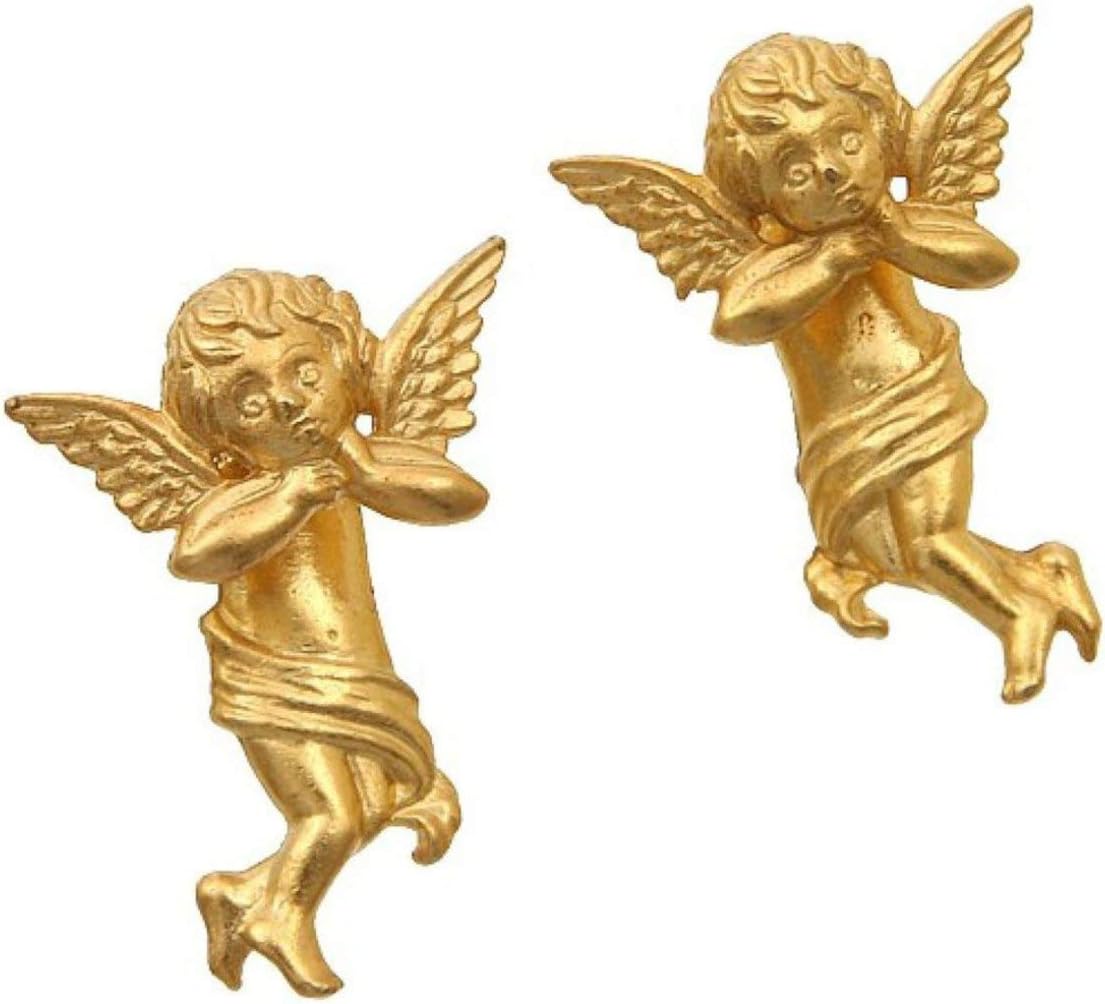 Matte Gold Finish Vintage Retro Heavenly Cherub Guardian Angel Studs Earrings, 1" Made In USA