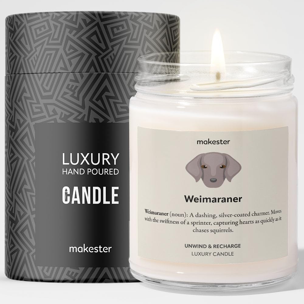 Weimaraner Gifts - Luxury Soy Wax Candle - Vanilla, Jasmine, Sugared Almond - Makester