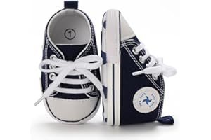 ORAWU Newborn Baby Girls Boys Canvas Shoes Infant Soft Sole Slip On First Walkers Sneaker Toddler Flat Loafers High Top Crib Denim Unisex Moccasins Shoe