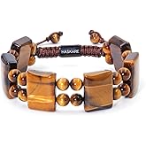 HASKARE Beaded Bracelet Tiger Eye Bracelets for Men Genuine Gemstone Tigers Eye Crystal Jewelry Gifts for Him, Premium Handcrafted Beads Bracelet Unique Stone Bracelet for Men Energy Protection