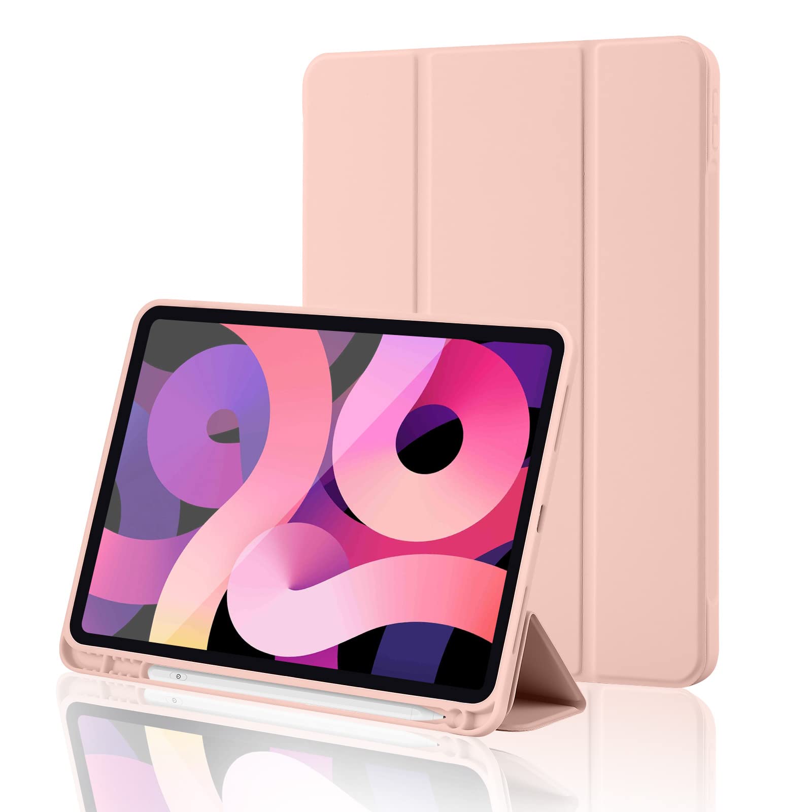 iPad (A16) 11th Generation Case 11 Inch 2025, iPad 10th Generation Case 2022 10.9 Inch with Pencil Holder, Soft TPU Back Slim Smart Protective Trifold Stand Cover, Auto Wake/Sleep, Rose Gold