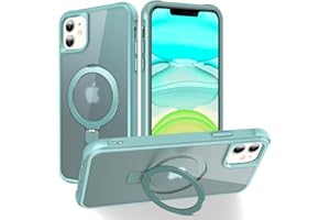 CHAOFEnG Magnetic for iPhone 11 Case with Stand [Military Grade Drop Tested][Compatible with Magnet] Ring Translucent Slim Hard Back Soft Edge, Green