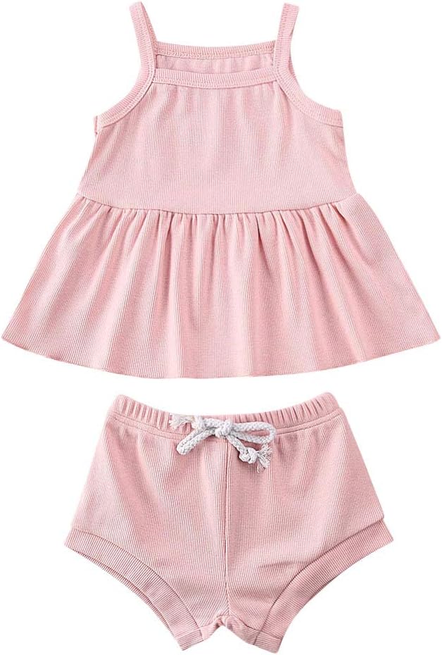 Newborn Baby Girls Summer Shorts Outfits Strap Ruffle Dress Shirt Top + Cotton Shorts 2PCS Clothes Set