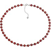 Kakikaki Natural Agate Choker Necklace Sterling Silver Round Beads Mixed Pumpkin Beads Strand Necklace for Women