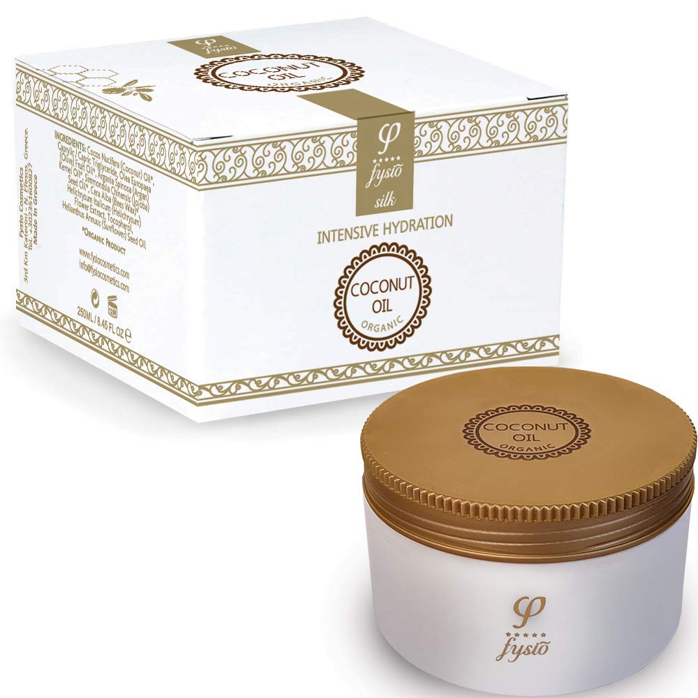 Fysio Organic Extra Virgin Coconut Oil for Skin Enriched with Beeswax, Olive Oil, Argan & Jojoba | Ideal as Natural Body Butter Moisturiser, Hydrating Hair Mask, Leave in Conditioner | 250ml