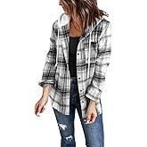 INFITTY Women's Buffalo Plaid Hoodie Long Sleeve Jacket Button Drawstring Casual Fall Shirts with Pocket